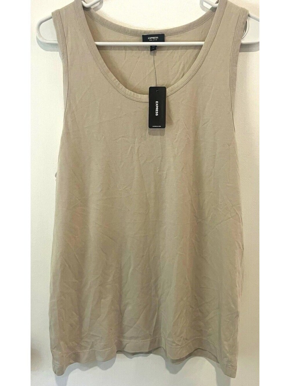 Express Women’s S Beige Solid Cotton Knit Scoop Neck Sleeveless Tank Top
